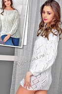 Ажурный белый джемпер спицами
