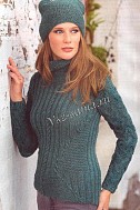 Приталенный пуловер спицами и шапочка