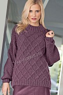 Пуловер с узором из ромбов ежевичного цвета