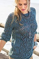 Пуловер с полосами ажурного узора