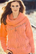 Коралловый пуловер спицами с отдельно связанным воротником