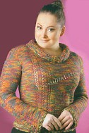 Меланжевый пуловер с ажурными полосами