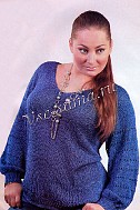 Синий пуловер спицами