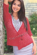 Короткий красный жакет спицами