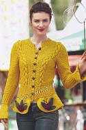 Желтая кофточка спицами с узором косы