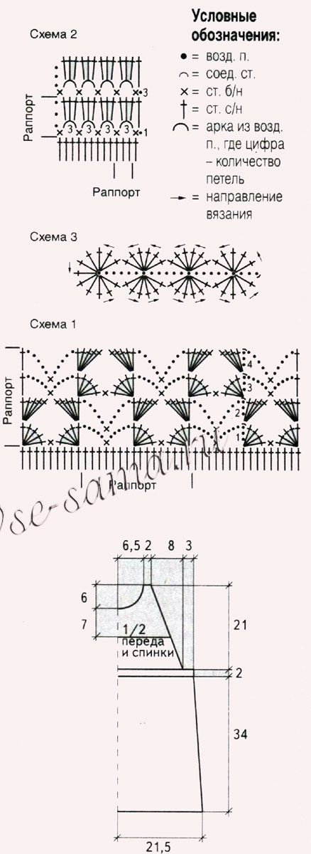 Схема и выкройка для вязания топа на бретелях
