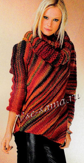 Диагональный пуловер и шарф-петля, фото