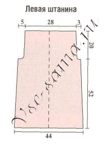 Схема левой штанины розовых брючек