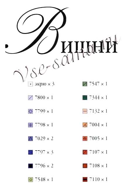 Цветовые коды для схемы по вышивке - Вишни