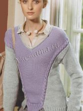 Пуловер спицами - игра с контрастом, фото