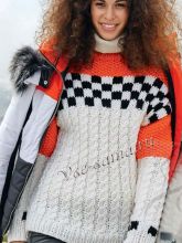 Рельефный пуловер с шахматной кокеткой, фото