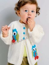 Белый жакет с мотивом "сова" и бирюзовый шарфик, фото