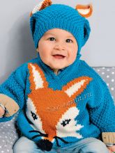 Бирюзовый пуловер с мотивом "лиса" и шапочка, фото