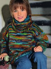 Детский пуловер из бирюзово-зеленой меланжевой пряжи с отдельным воротником, фото