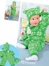 Комбинезон, шапочка и варежки зеленого цвета, фото