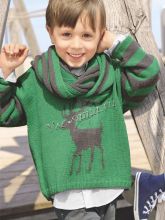 Пуловер с мотивом олень и снуд в коричнево-зеленую полоску, фото