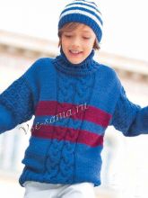 Пуловер синий с красными полосами, фото