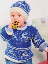 Пуловер и шапочка с жаккардовым узором синего цвета, фото