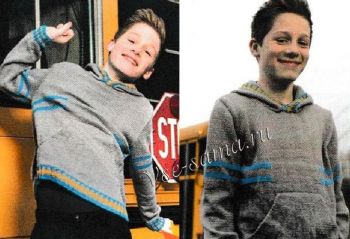 Серый пуловер с капюшоном для мальчика, фото