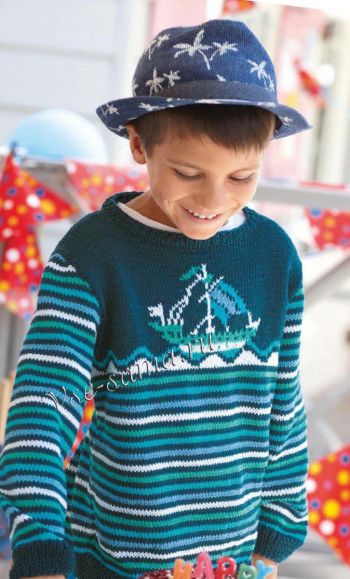 Жаккардовый пуловер с парусником, фото