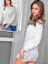 Ажурный белый джемпер спицами, фото