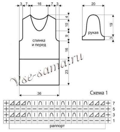 Схема и выкройка для вязания футболки