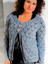 Голубой ажурный жакет спицами, фото