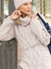 Пуловер из мягчайшей шерсти с косами и шапка, фото