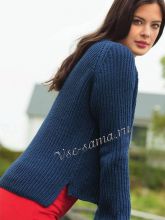 Синий пуловер с полупатентным узором, фото