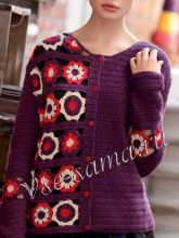 Жакет крючком с ввязаными мотивами, фото