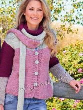 Жакет спицами и трехцветный шарф, фото