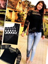 Черный ажурный пуловер крючком, фото