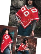 Красное пончо крючком, фото