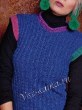 Синяя безрукавка спицами, фото