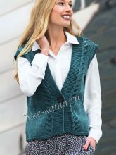 Зелёный жилет спицами, фото