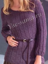 Пуловер с косами по линии талии