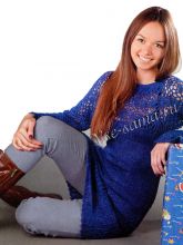 Синее платье с ажурной кокеткой