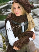 Шапка, шарф и митенки крупной вязки