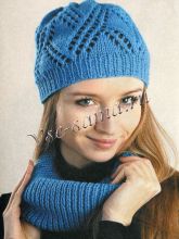 Бирюзовый комплект: шапочка и шарф - хомут