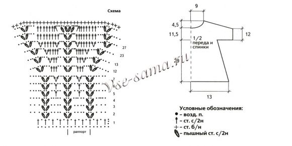 Схема вязания ажурной туники
