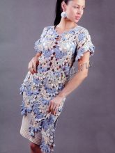 Сине-белая ажурная туника