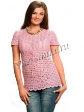 Розовый пуловер с завязкой