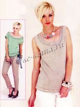 Пуловер с короткими рукавами и топ с лентой и пуговицами