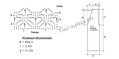 Схема вязания длинного жилета с узором 