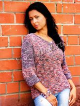 Меланжевый пуловер с застежкой-пуговкой