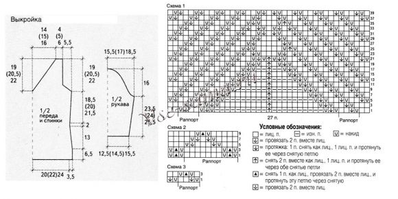 Схема вязания пуловера с диагональным узором