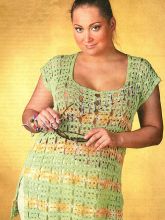 Зелено-оранжевая ажурная туника