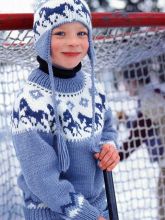 Детский пуловер с круглой кокеткой и шапка