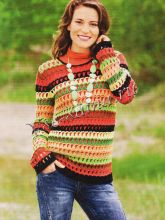 Полосатый пуловер с узором из треугольников