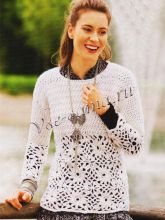 Пуловер с кокеткой и кружевными квадратами